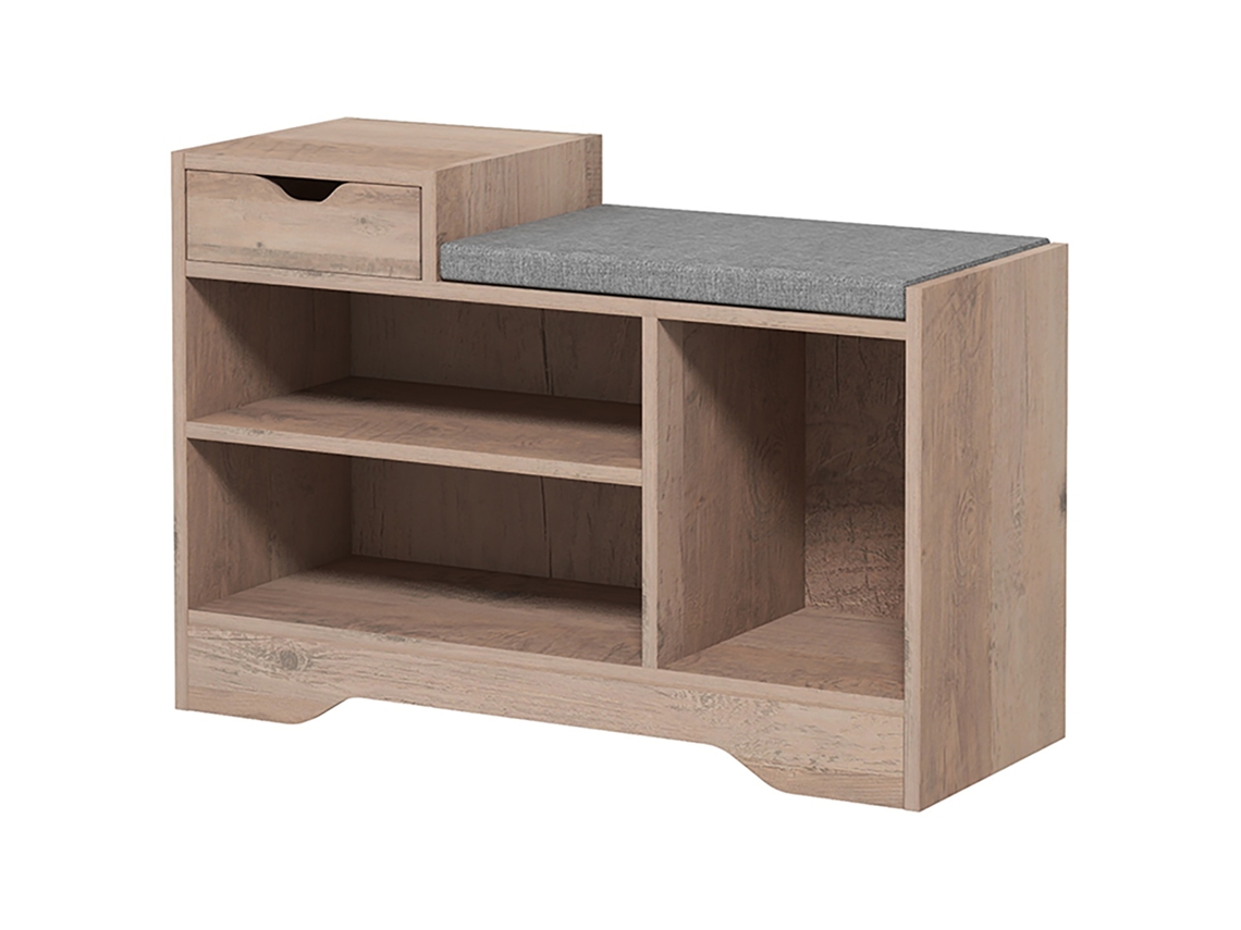 Banco De Cm Sapatos Com 1 Gaveta E 3 Compartimentos, Com Almofada Acolchoada, Capacidade Para 5 Pares, 76,5 X 30 X 52 Cinza