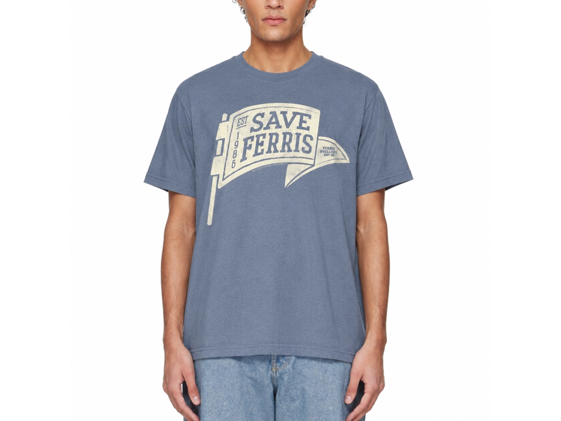 Rockinstone Ferris Bueller's Day Off Save Ferris Penant Heather Indigo Adult T-shirt Size:m