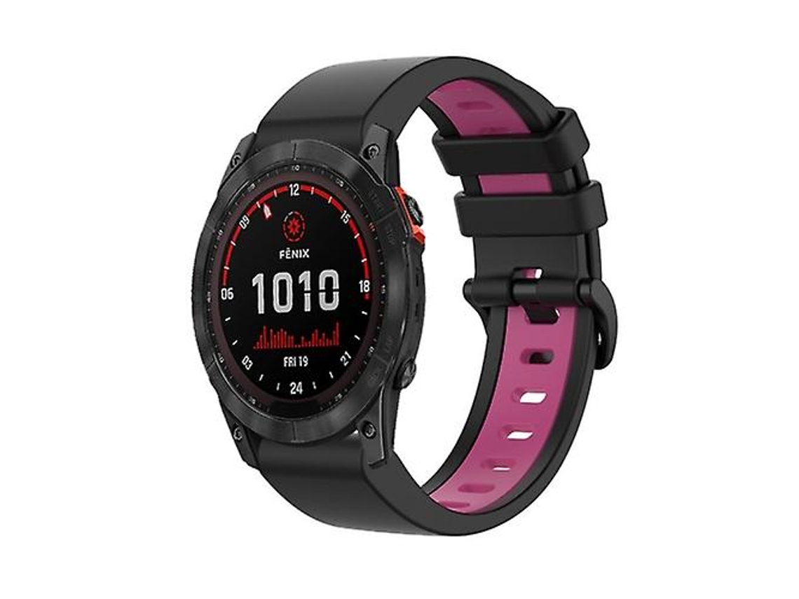 Bracelete de Smartwatch para Garmin Fenix 7X Solar 26Mm Silicone Esportes Pulseira de Relógio de Preto-Rosa VENISYMLIS