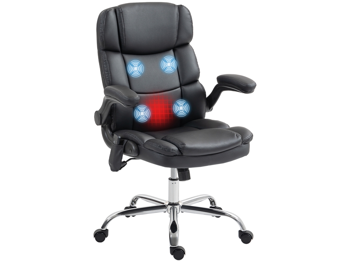 Cadeira De Escritório Com Massagem De 4 Pontos, Aquecimento E Apoios De Braço Rebatíveis, Preta.ergonômica E Confortável, Com Altura Ajustável