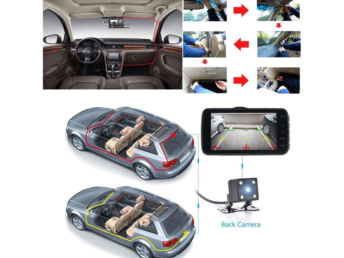 Dvr Dash Camera 3-lens 1080p Front Inside Rear Night Vision 3 Inch