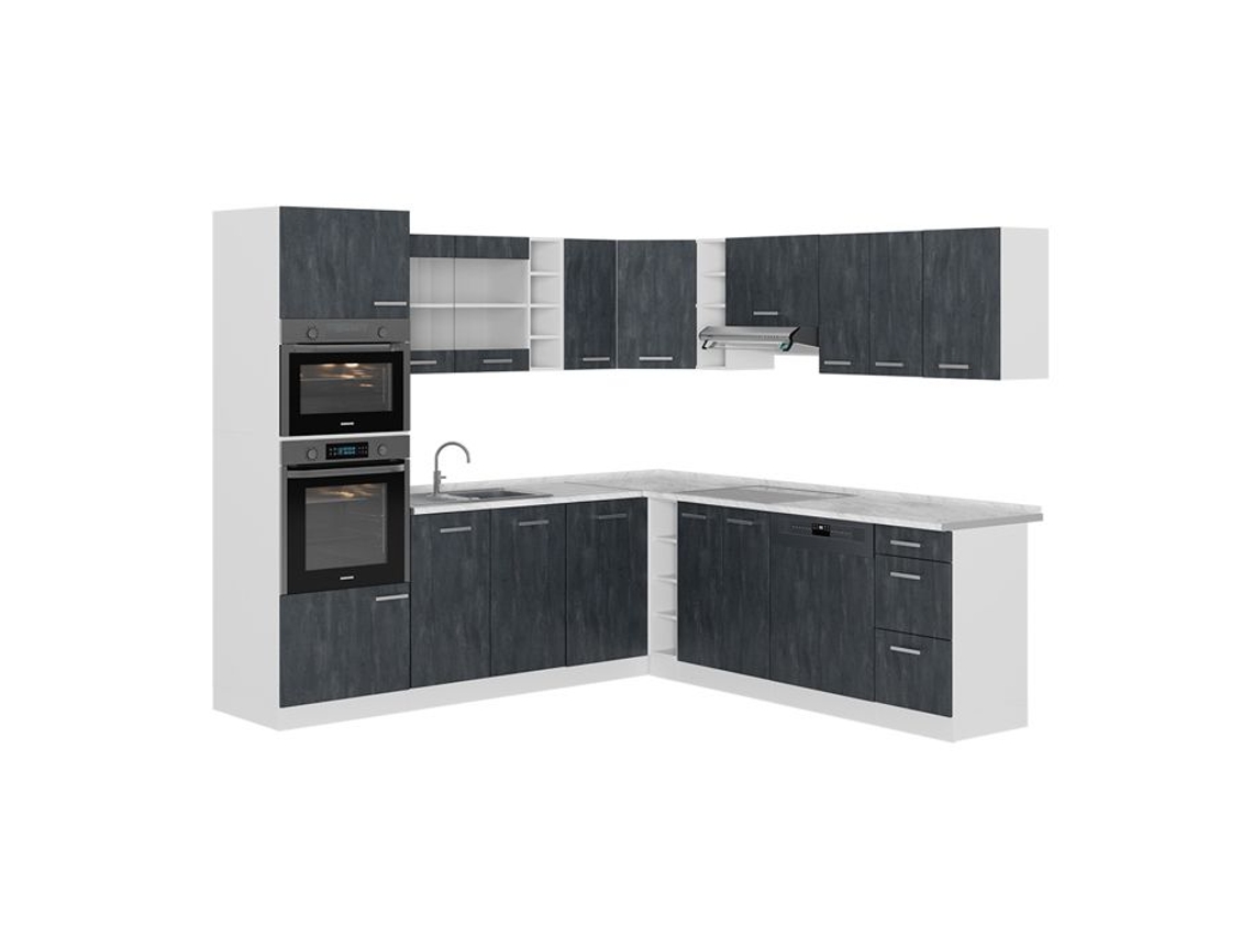 Cozinha de canto R-Line, 237 x 247 cm sem bancada, concreto preto/branco, Vicco