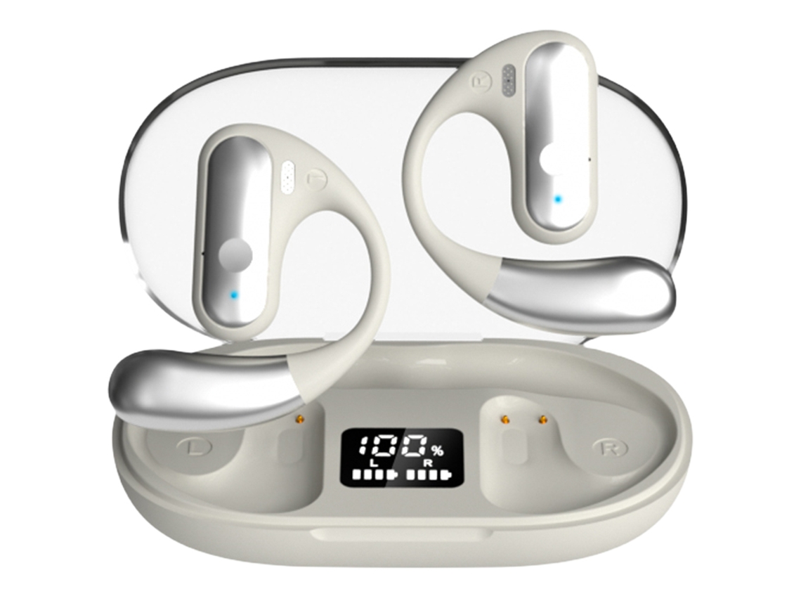 (branco) Fones De Ouvido Abertos Com Microfone, Visor Led E Carregamento Rápido Usb-c.