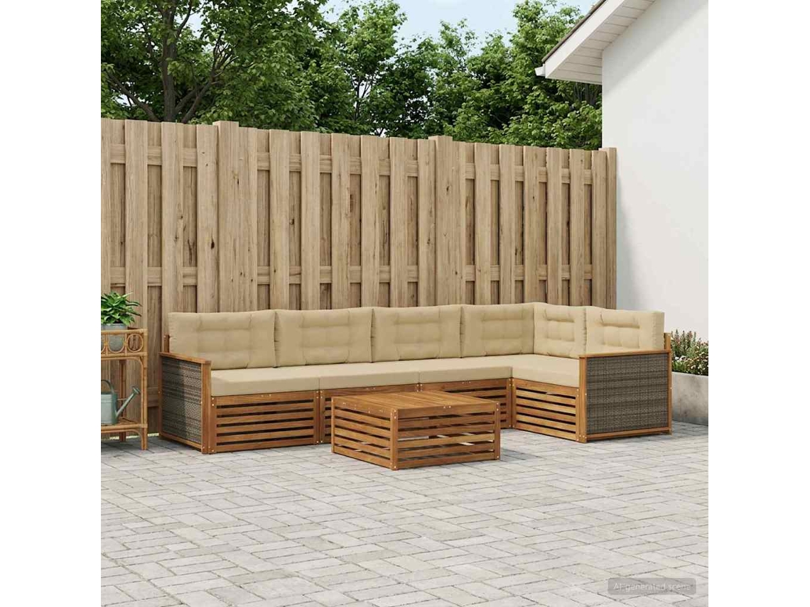Vidaxl Conjunto De Sofás Para Exterior 6 Unid. Natural E Bege