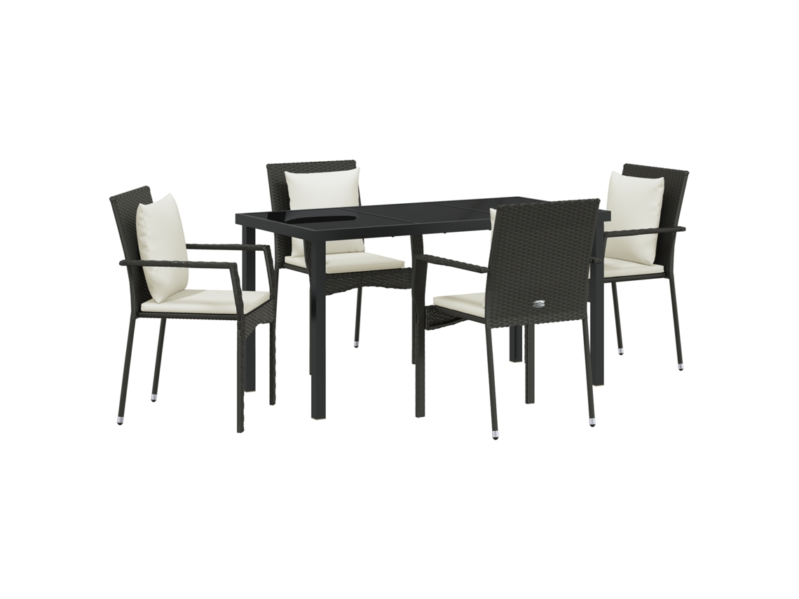 Conjunto 5 De Jantar Jardim De Vidaxl Com Almofadas Preto Rattan Sintético