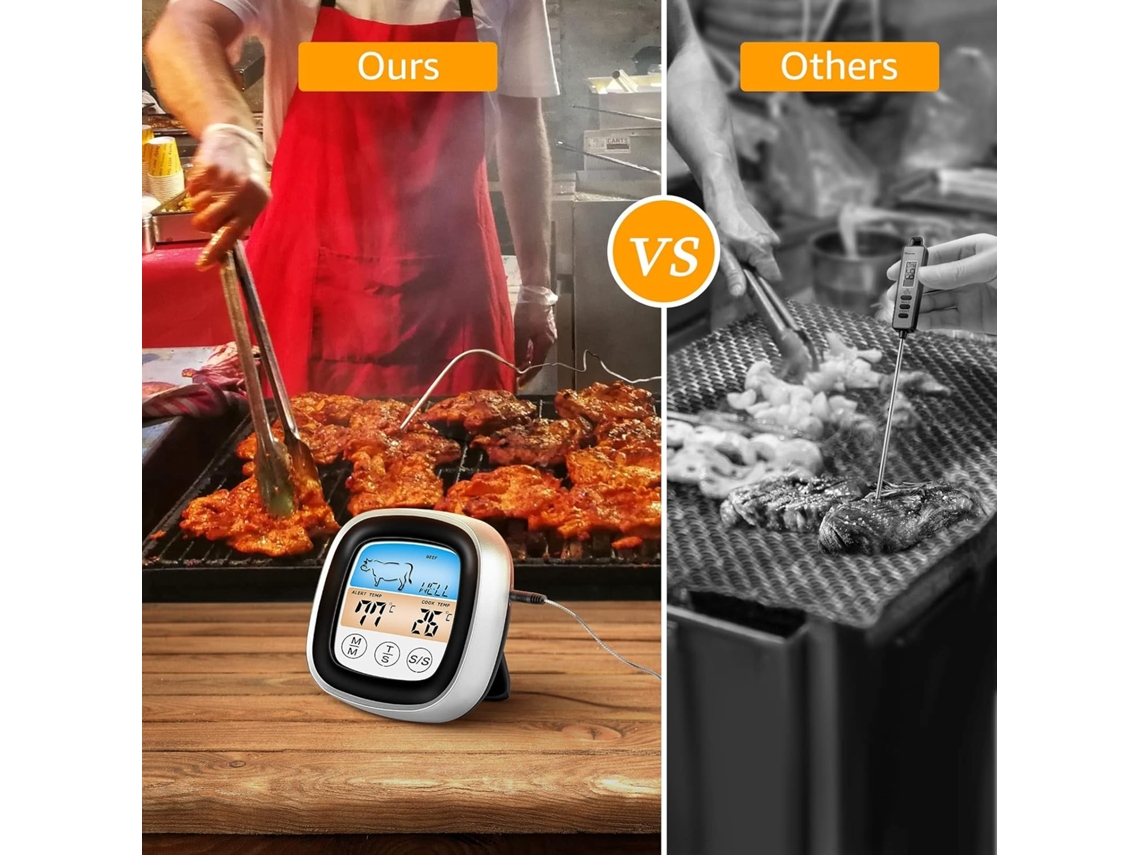 Termómetro Digital De Carne Lurelia Com Sonda Longa Para Cozinha E Churrasco, Magnético