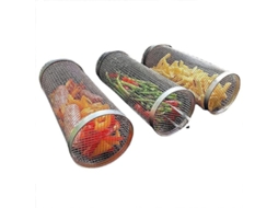 Cesto de Churrasco Nova Line, inox, giratório, para vegetais, frutos do mar, chips | S/MARCA