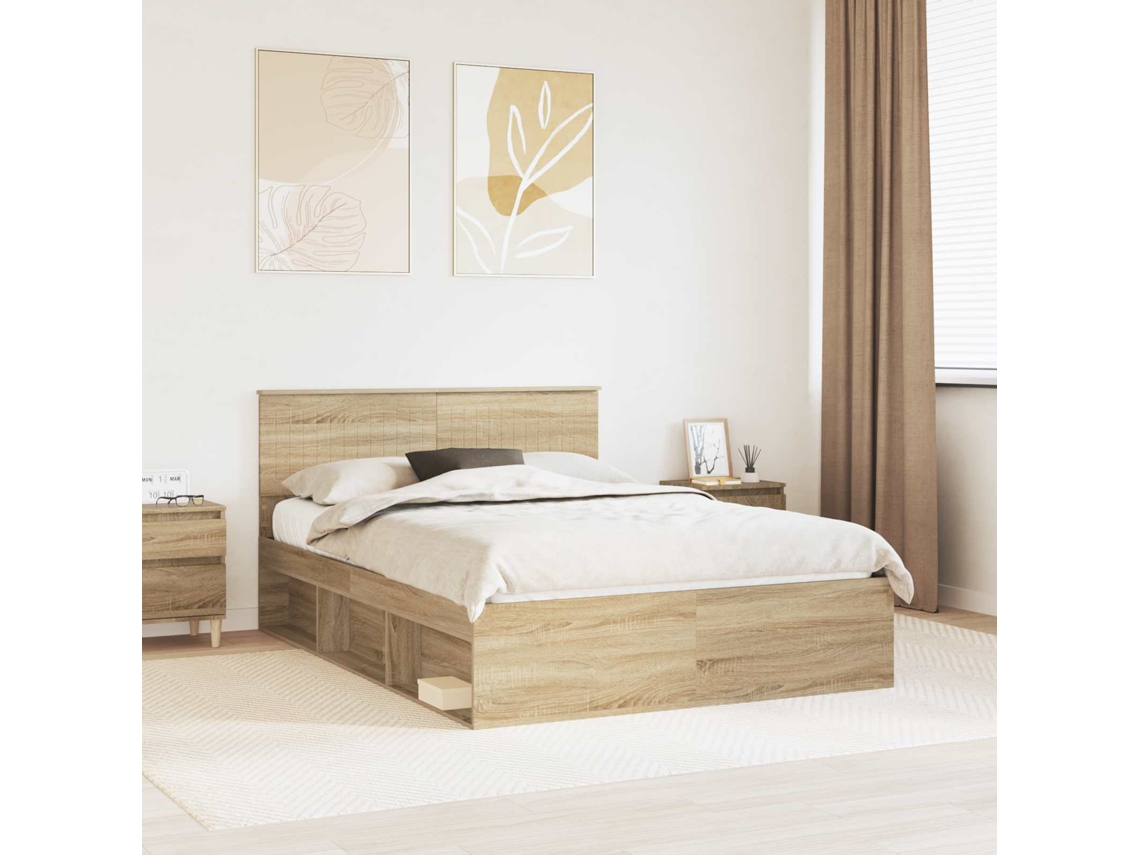 Vidaxl Estrutura da Cama com Cabeceira Sonoma 140 X 200 Cm