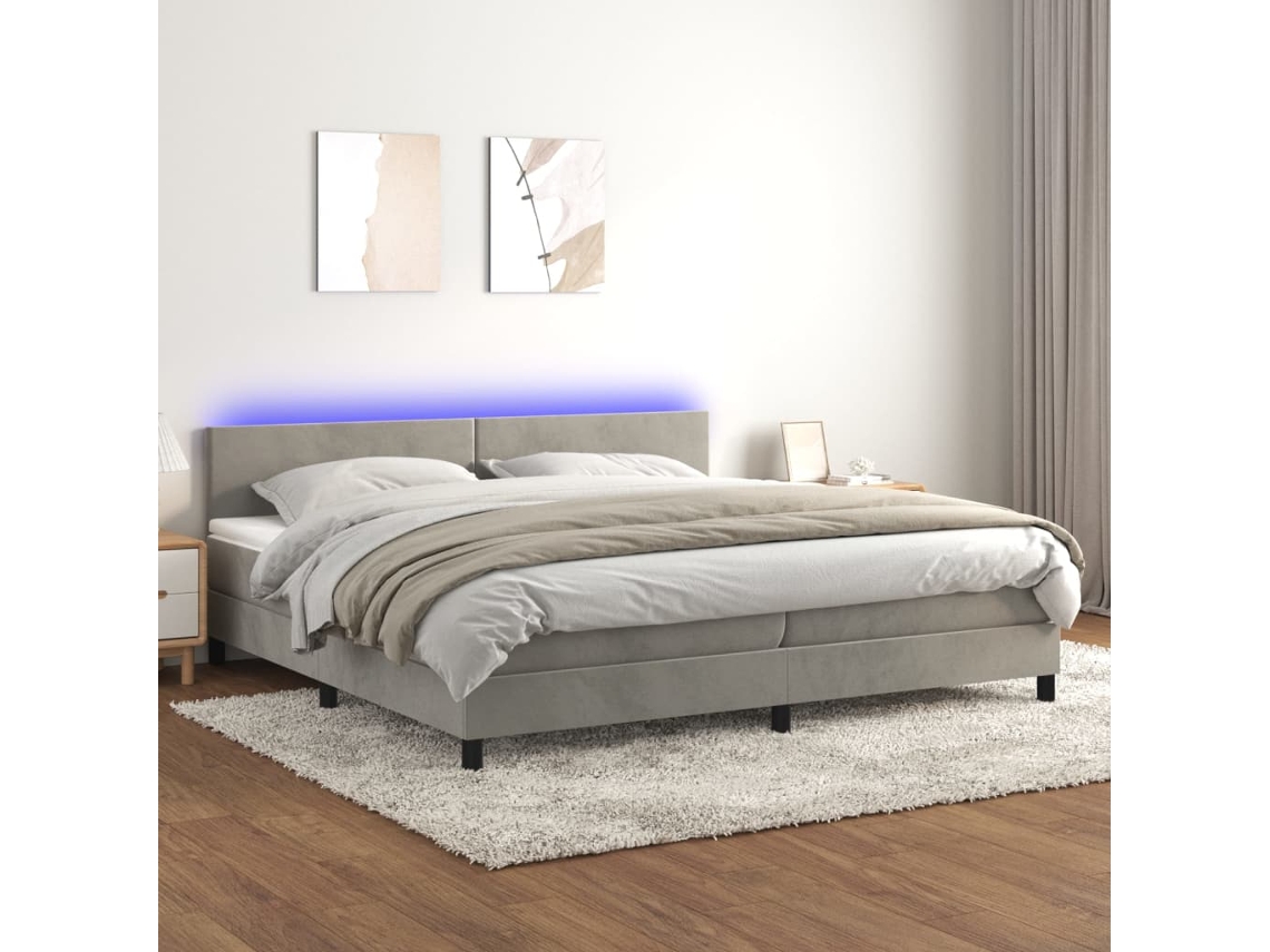 Vidaxl Cama Box Spring C/ Colchão/led 200x200 Cm Veludo Cinzento-claro