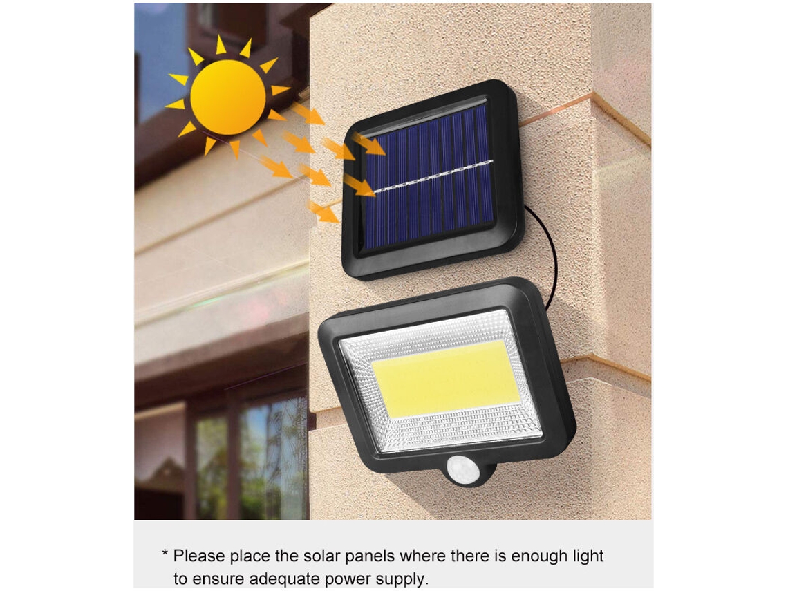 Lámpara Solar Exterior Con Sensor De Movimiento, 100 Led, Impermeable Hasta 120°, Ip65, Para Jardín, Con Cable De 5 M, Klb Brilvibera