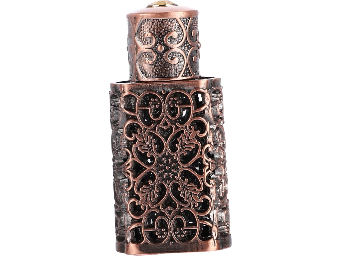 Frasco de spray de vidro e metal de 3ml com design de vaso de flores gravado.