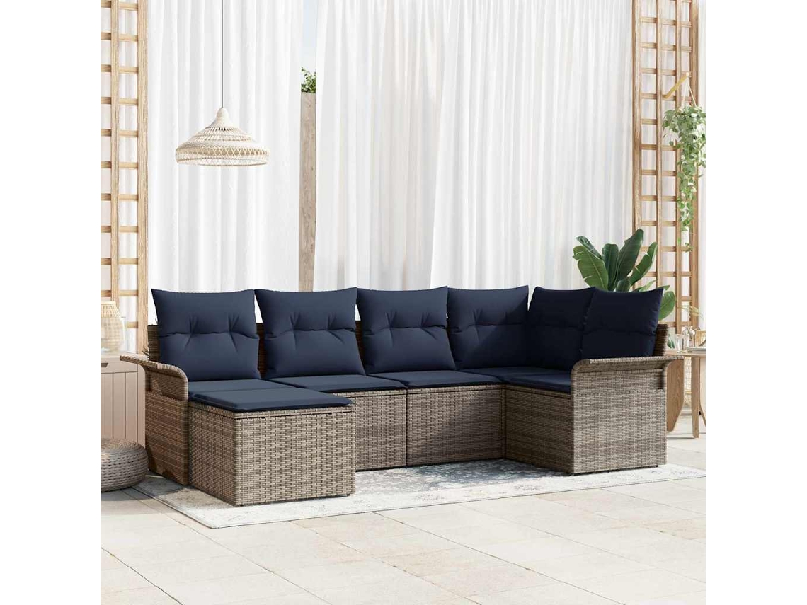 Vidaxl Conjunto De Sofá De Jardim 6 Unid. Cinzeto Vime Pe