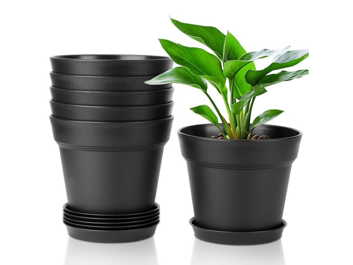 2026 6 Peças de Vasos de Plástico Preto com Furos de Drenagem, 16,7cm*12*14 Vwb, para Jardim Interior e Exterior