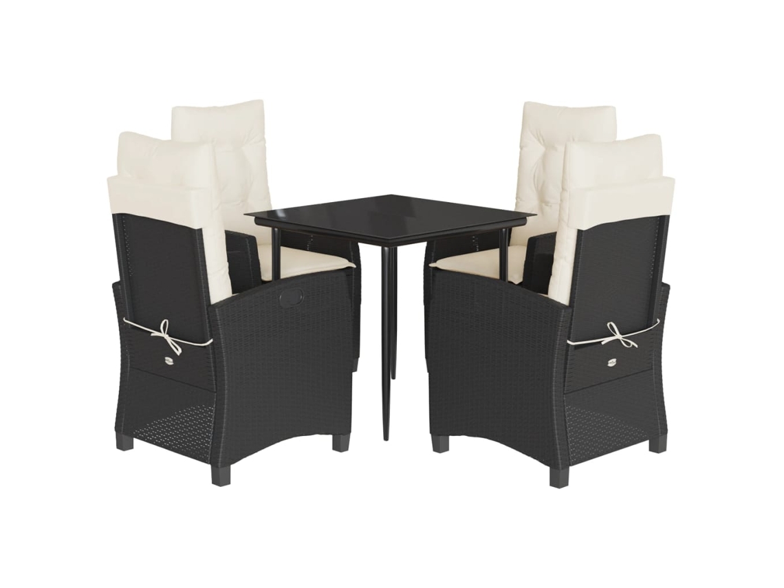 Conjunto de 5 Jantar para Jardim com Almofadões Vime Pe Preto MAISON EXCLUSIVE