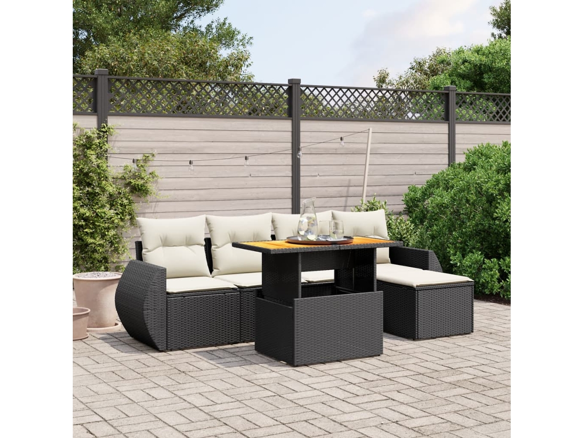 Vidaxl 6 Pcs Conjunto Sofás De Jardim C/ Almofadões Vime Pe Preto