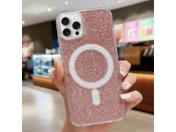 Capa Transparente Com Glitter Para Iphone 12 / 12 Pro - Acrílico - Magsafe - Rosa