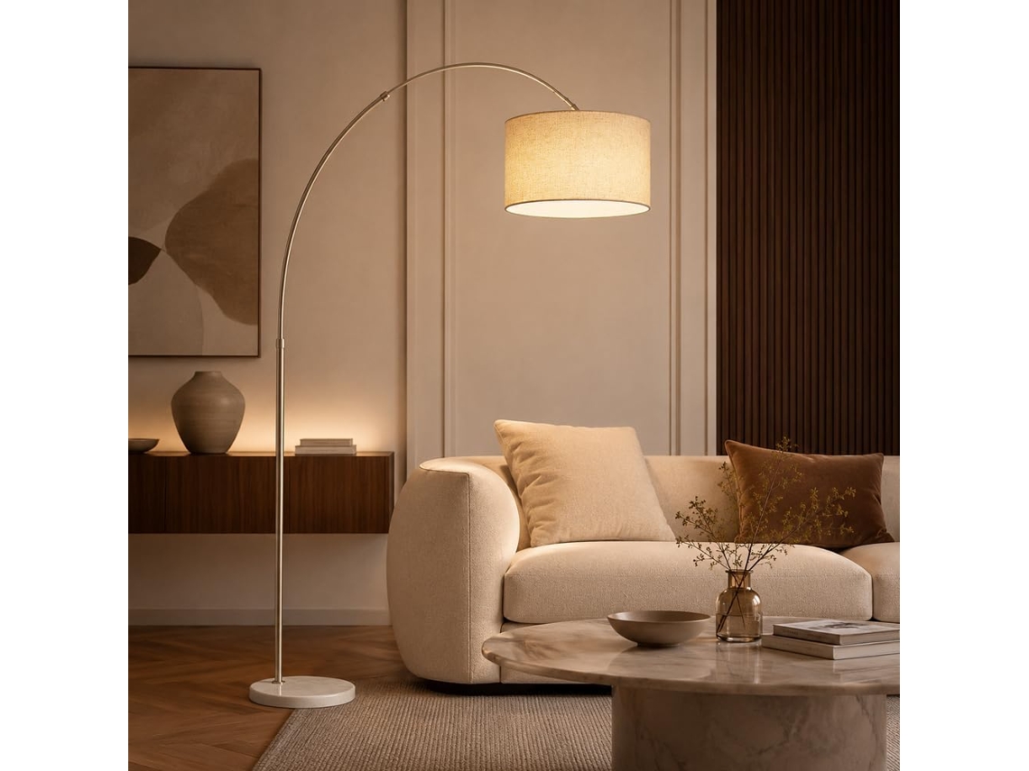 Luminária De Chão Luxo Xanayxwj Com Cúpula Ajustável Em 180° Tecido Linho, Luz Tricolor Regulável E Base, Altura