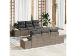 Vidaxl Conjunto De Sofá De Jardim 7 Unid. Cinzeto Vime Pe
