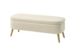 Banco Arrumação 65l Em Tecido Teddy Com Madeira, 120x42x45cm, Bege