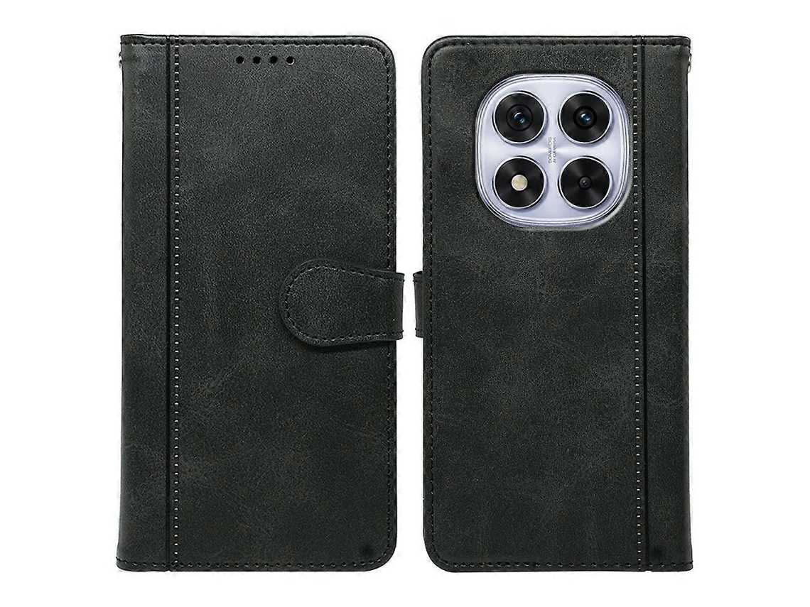 Capa De Couro Com Textura De Bezerro Estilo Livro Para Xiaomi Redmi Note 14 Pro 4g, Preta