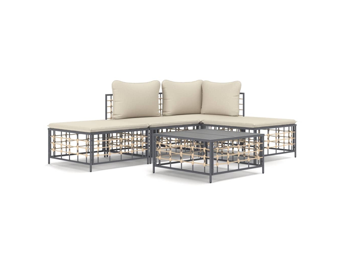 Maison Exclusive - 5 Pcs Conjunto Lounge De Jardim C/ Almofadões Vime Pe Antracite