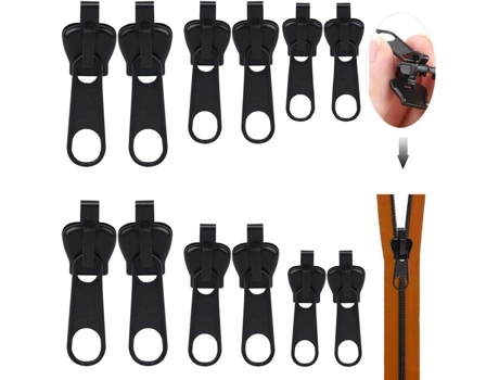 Cursor De Fecho Éclair Universal 12 Pcs 3 Tamanhos Preto Reparo Fácil Hautstore