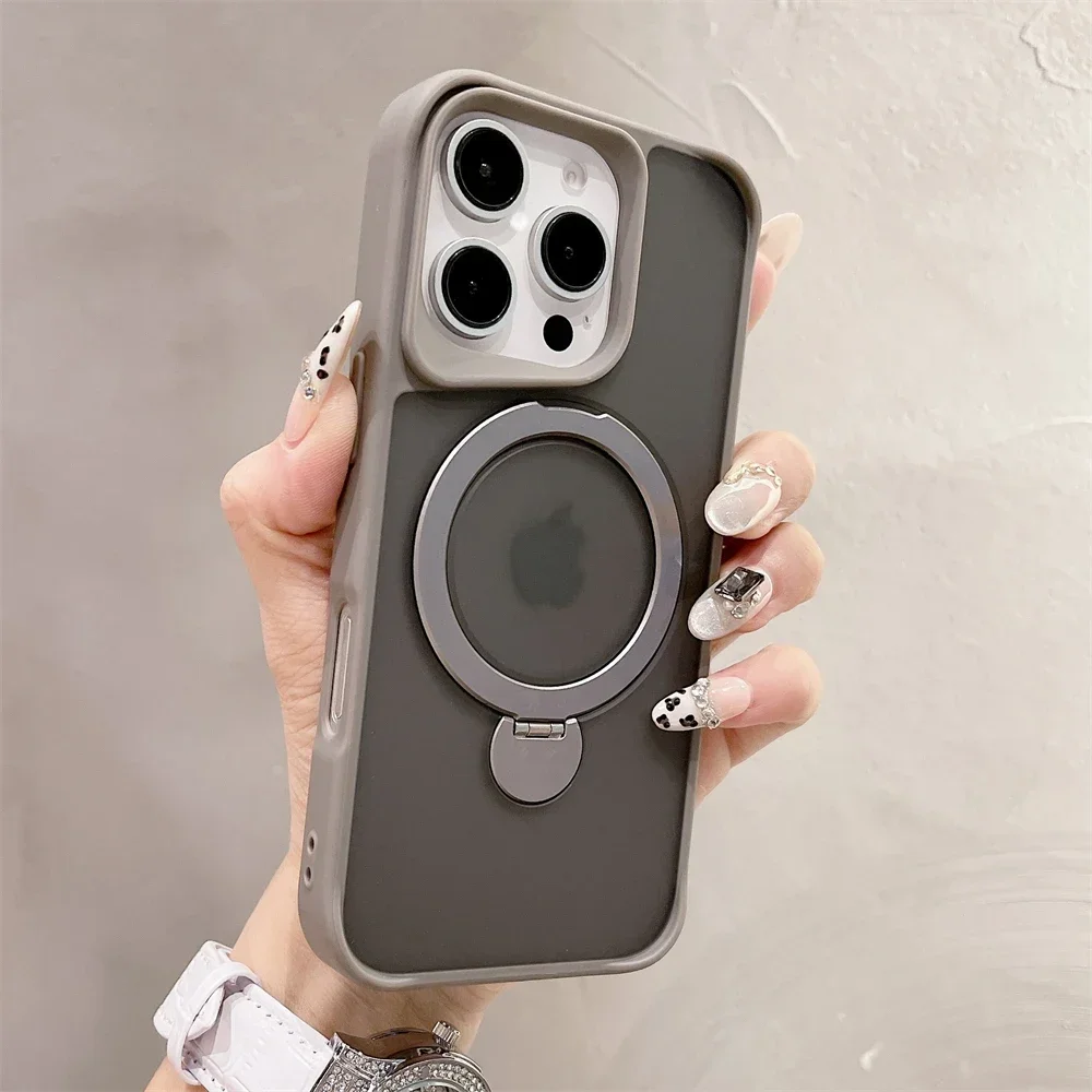Capa Magnética Para Iphone 16 Pro Max (cinza) Com Suporte E Proteção Traseira Contra Impactos.