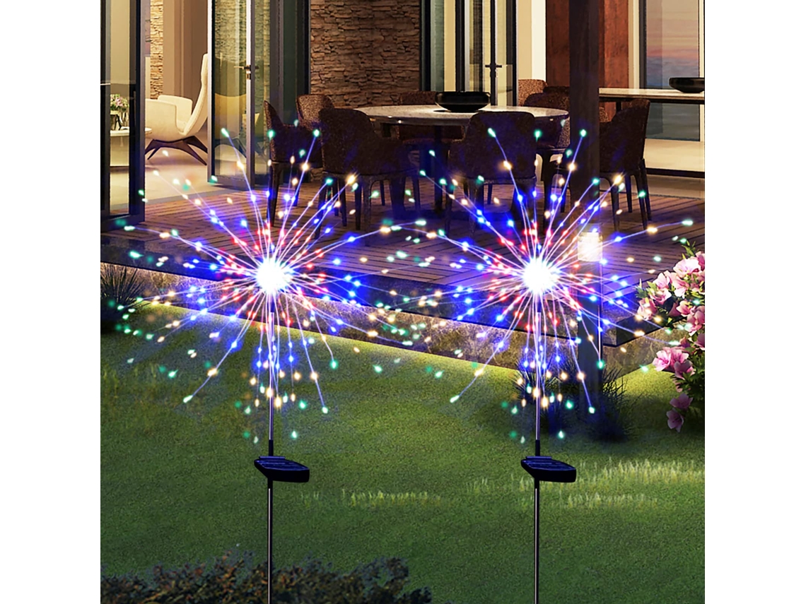 Pacote com 2 Luzes Solares de Jardim Luzes Solares de Fogos de Artifício Atualizadas 120 Led Luzes Solares Externas À Prova D'Água com 8 Modos de Ilum GERTIZ 
