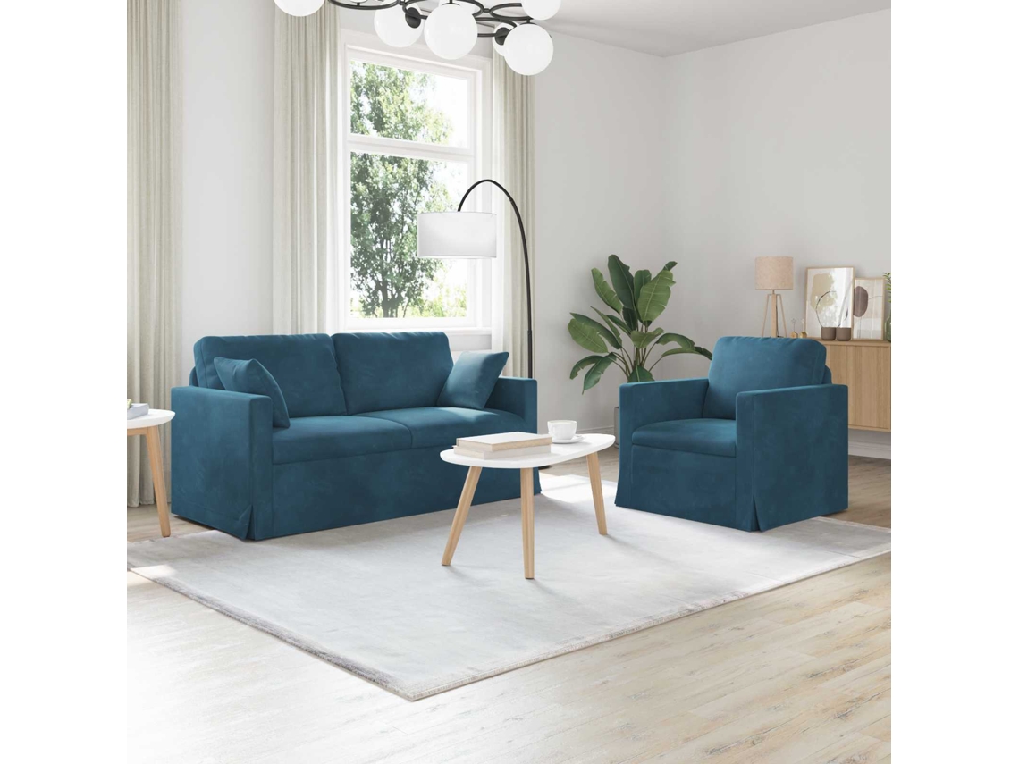 Vidaxl Conjunto De Sofás 2 Unid. Azul Veludo