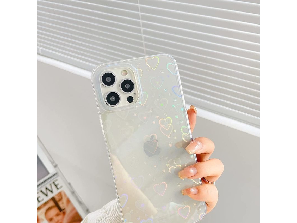 Capa para iPhone 12 Pro Max YURU, coração cute, glitter, silicone, proteção anti choque, carregamento sem fio