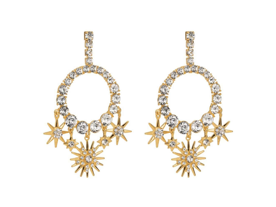 Brincos De Ouro Com Design Geométrico E Strass Girassol