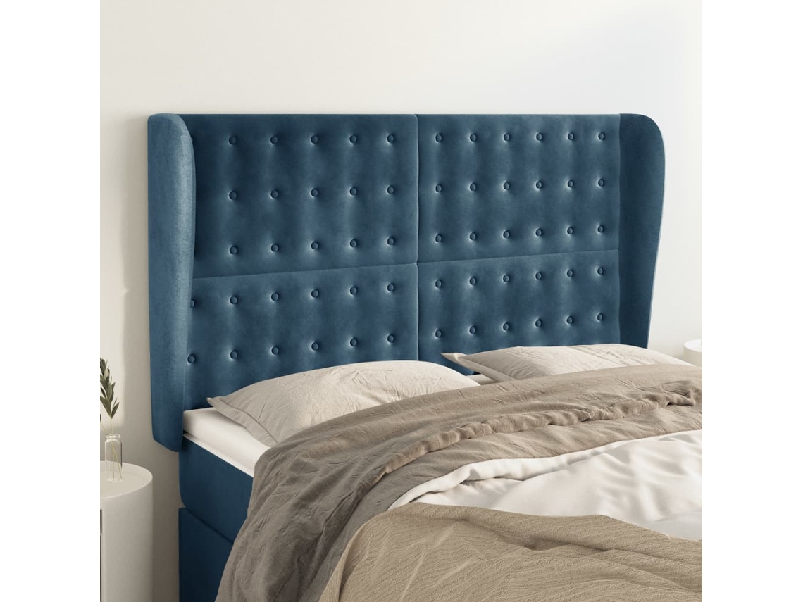Cabecero con Alas de Terciopelo 147x23x118/128 Cm Azul Oscuro