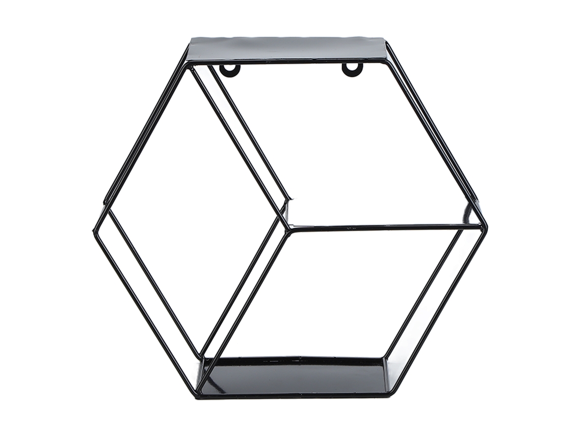 Baok - Prateleira hexagonal simples em ferro forjado para quarto, sala de estar, escritório, decoração de parede preta