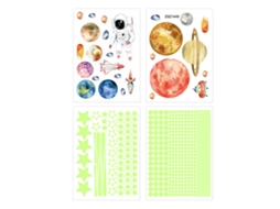 Baok-4 Folhas de Adesivos Luminosos Fluorescentes com Astronautas, Estrelas e Pontos no Céu para Decoração de Quarto Infantil (20x28cm)