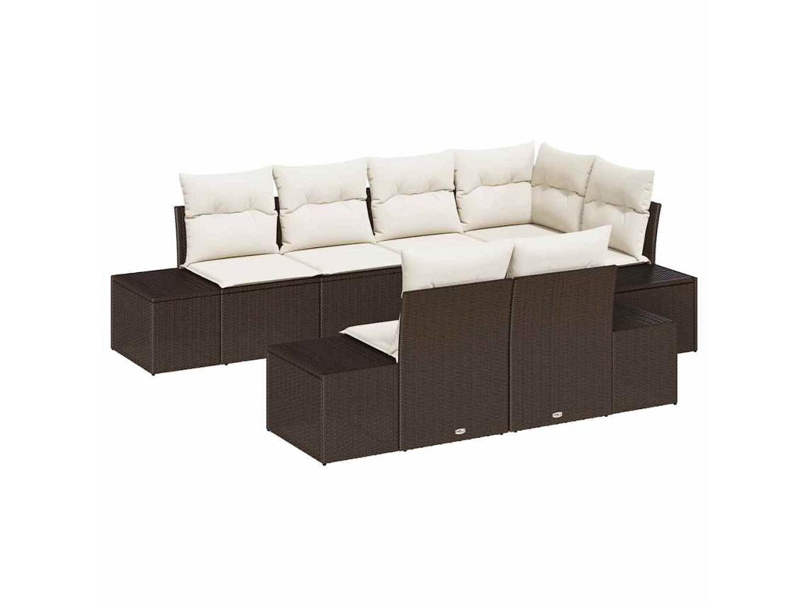 Maison Exclusive - Conjunto De Sofá De Jardim 7 Pcs Marrom E Creme Vime Pe