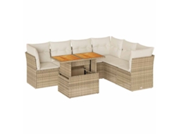 Maison Exclusive - 7 Pcs Conjunto De Sofás P/ Jardim Com Almofadões Vime Pe Bege