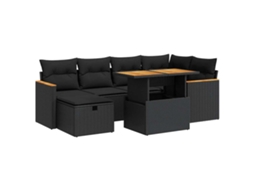 Conjunto de 8 Sofás de Jardim com Almofadões Vime Pe Preto MAISON EXCLUSIVE (N/A)