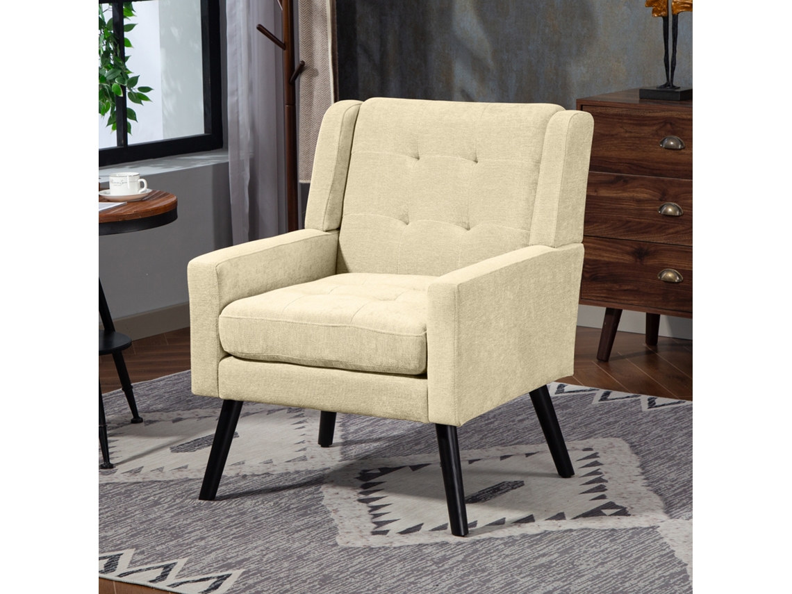 Poltrona Em Camurça Com Capitonê, Espuma De Alta Densidade E Pés De Madeira Maciça. Ideal Para Espaços Compactos: Sala, Quarto E Escritório.