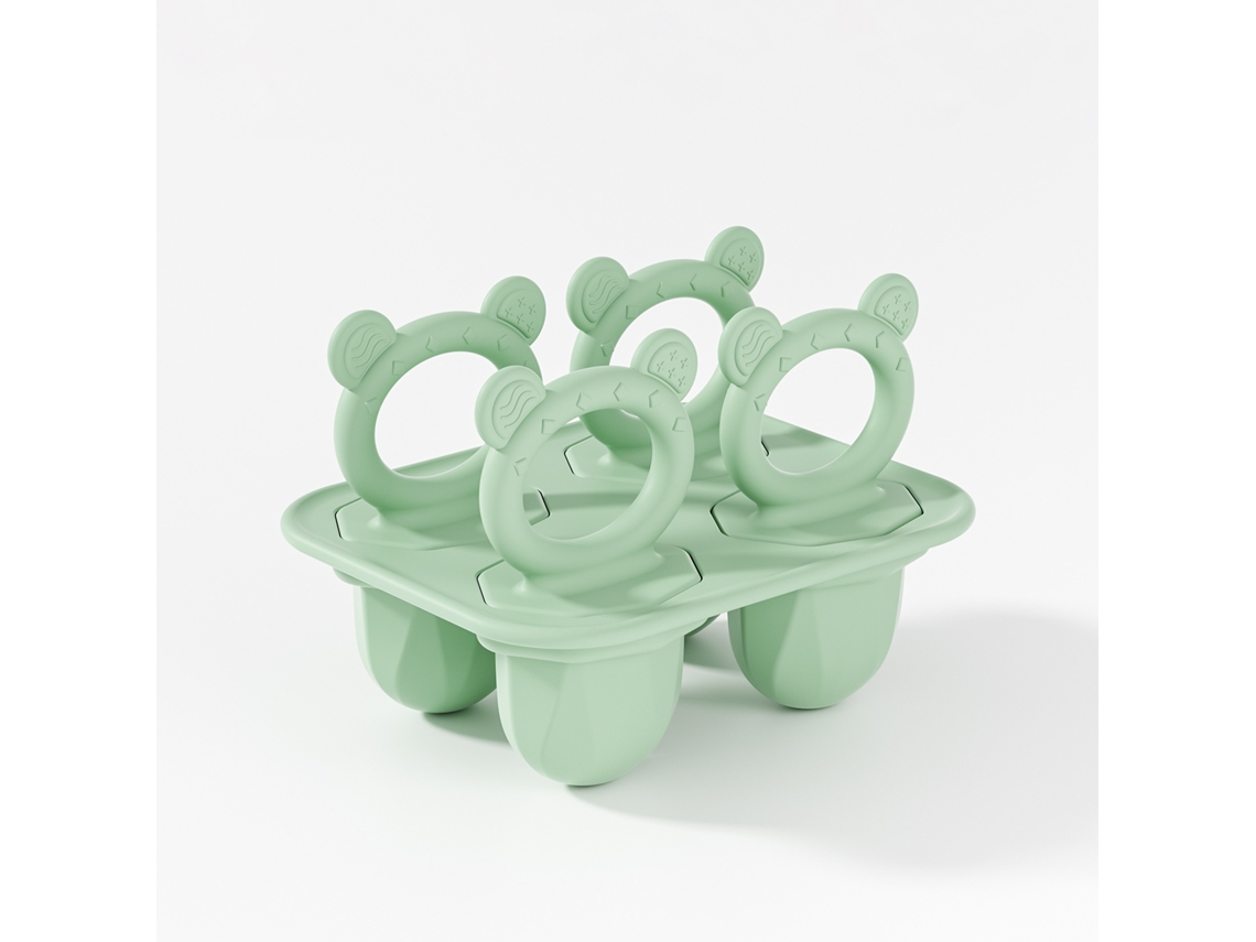 Forma De Gelado Para Bebé 4 Cavidades Em Silicone Com Palitos, Molde Para Leite Materno E Iogurte, Alívio Para Dentição Verde Hexinyigjly