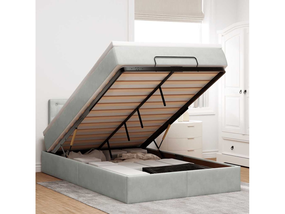 Cama Otomana Com Colchão Cinza Claro 120x190 Cm Veludo