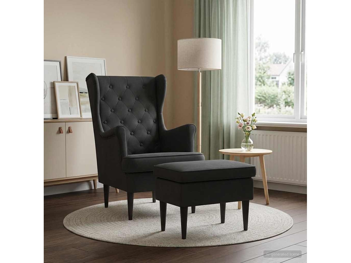 Vidaxl Poltrona Com Puff 2 Unid. Preto Veludo
