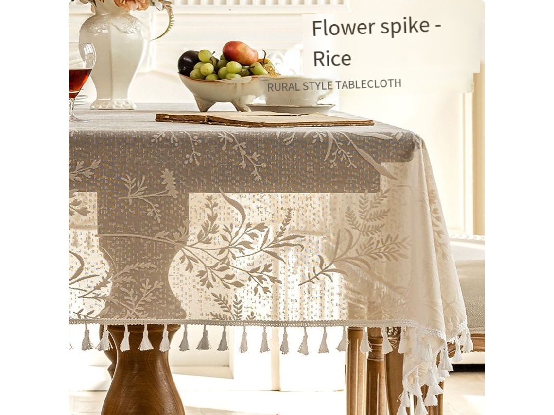 Toalha De Mesa Bege Com Franjas, Estilo Decoração De Escritório, Para 4 A 6 Pessoas, Com Padrão De Renda Floral Bordado, 140 X 140 Cm (l X C).