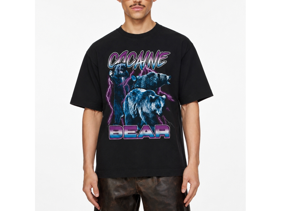 Rockinstone Cocaine Bear Lightning Black Adult T-shirt Size:s