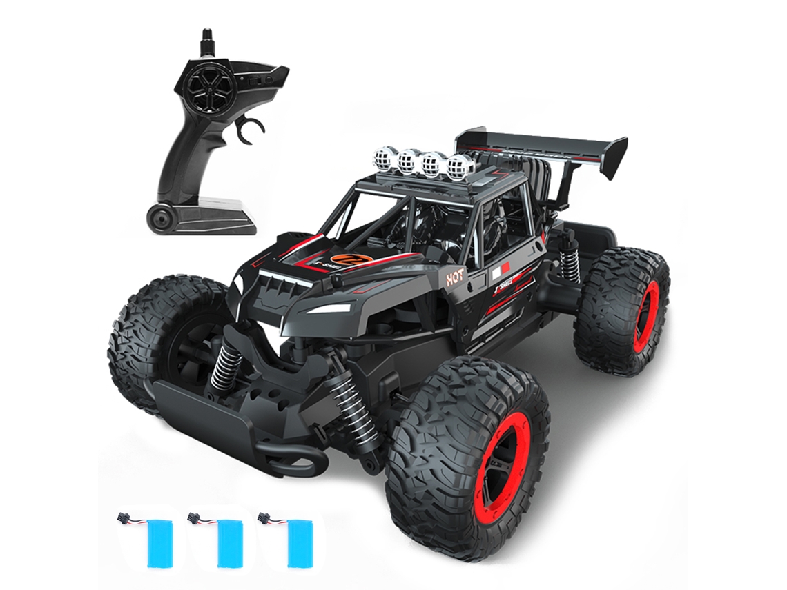 Mali carrinho de Controle Remoto 2.4 Ghz Off road com Luzes 3 Baterias Recarregáveis para Crianças e Adultos Vermelho
