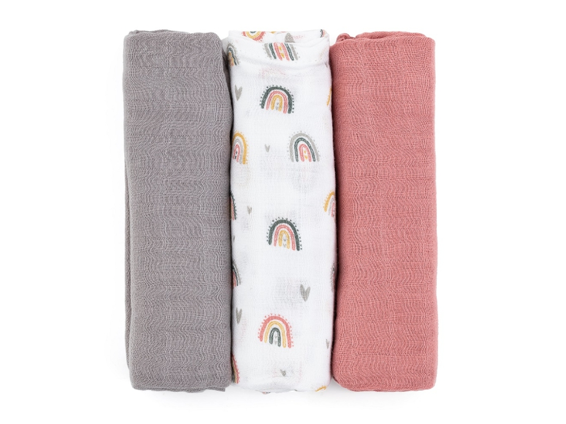 Fraldas de Musselina de Bambu PETITE&MARS Moussy Rose Rainbows