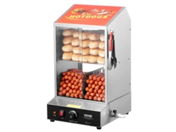 Comercial Hot Dog Steamer 2-Tier Aquecedor Elétrico de Pães 37L Portas de Correr VEVOR