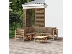Vidaxl 6 Pcs Conj. Lounge Jardim Bambu Almofadões Cinzento-acastanhado