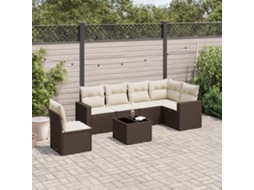 Vidaxl 7 Pcs Conjunto De Sofás Jardim C/ Almofadões Vime Pe Castanho
