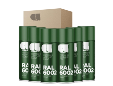 6 X Spray Acrílico Premium Brilhante Ral Cosmos Lac 400 Ml (Ral 6002 Verde Folha)