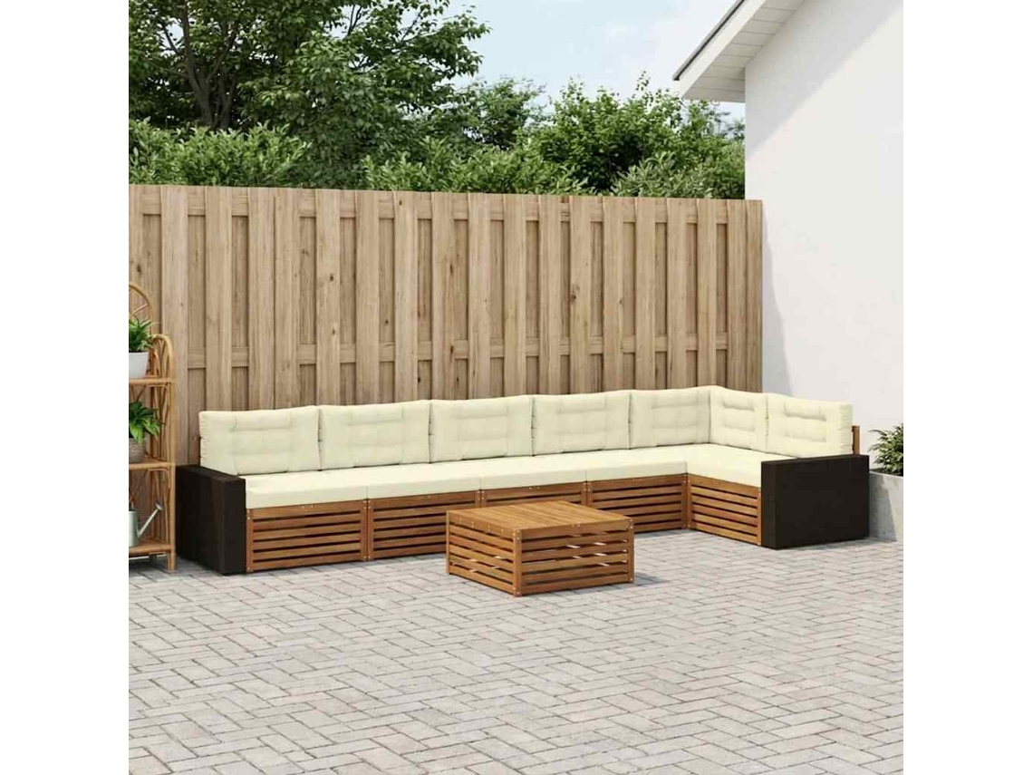 Vidaxl Conjunto De Sofás Para Exterior 7 Unid. Natural E Creme
